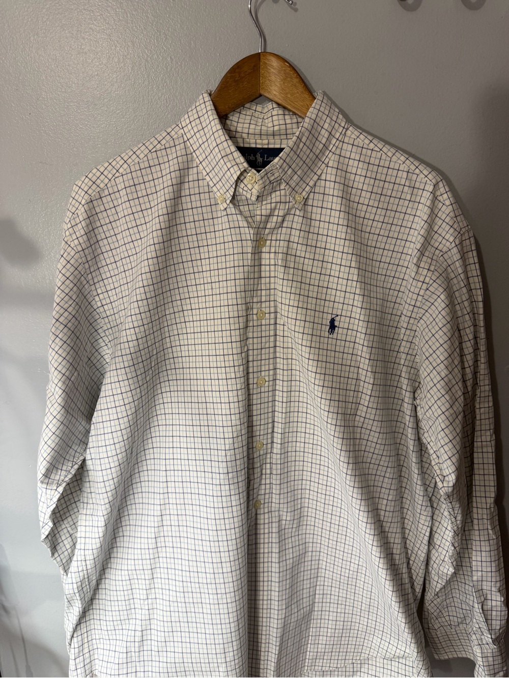 Polo by Ralph Lauren White Button-Down Shirt with Navy & Tan Windowpane